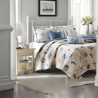 Ensemble de courtepointe réversible en polyester brossé 6 pièces avec oreillers Coastal Literie