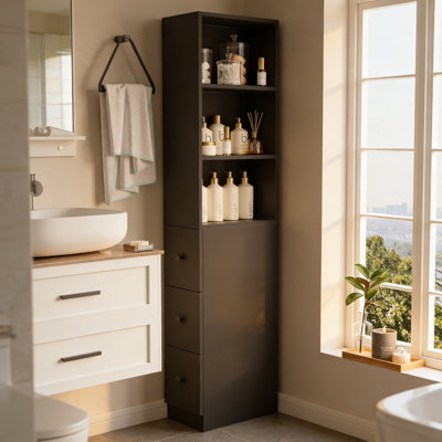 Freestanding Tall Narrow Storage Cabinet With 3 Adjustable Shelves, Classic Black