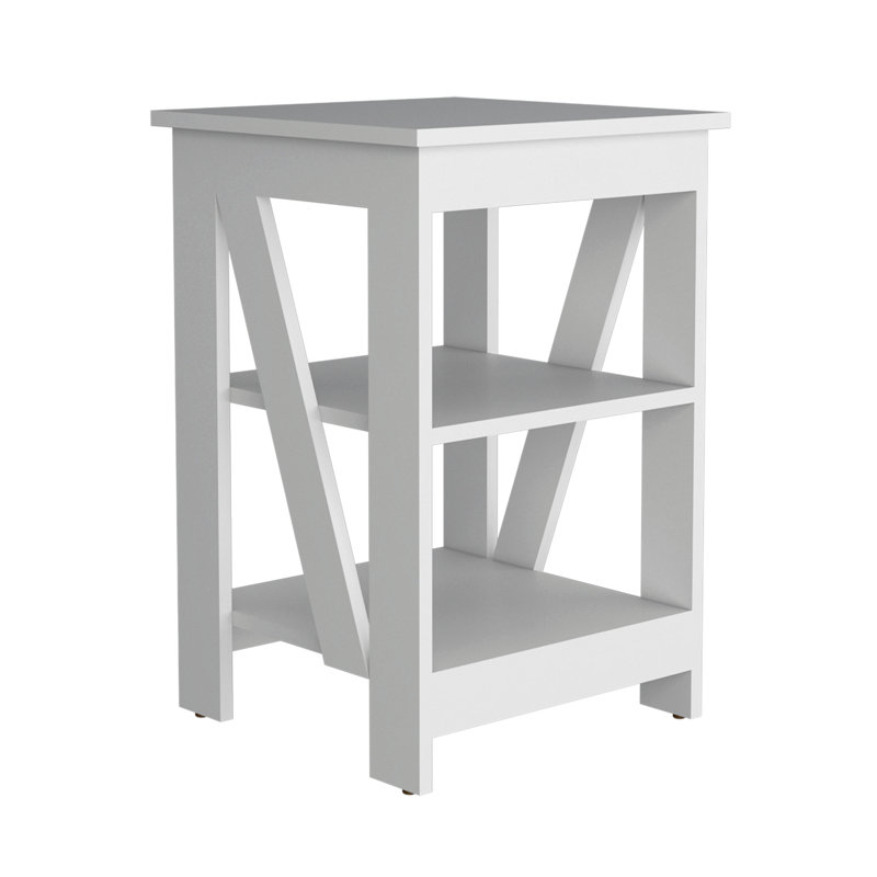 Table de bout / table de chevet à 3 niveaux, table d'appoint pour petit espace, blanc, Blanc