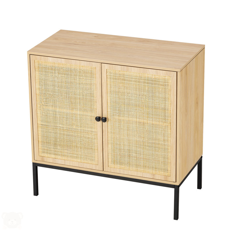 Set Of 2 Console Table, Side Table With Rattan Door