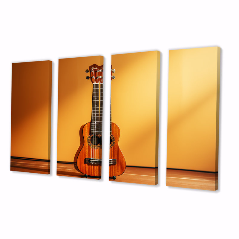 Minimalisme jaune, Guitard, musique, mélodie, 4 pièces, H 28 po x l 48 po