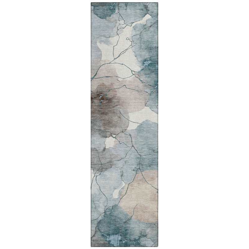 Machine Washable Indoor/Outdoor Chantille ACN2589 Abstract Rug, 2'3" x 7'6" Runner, Teal