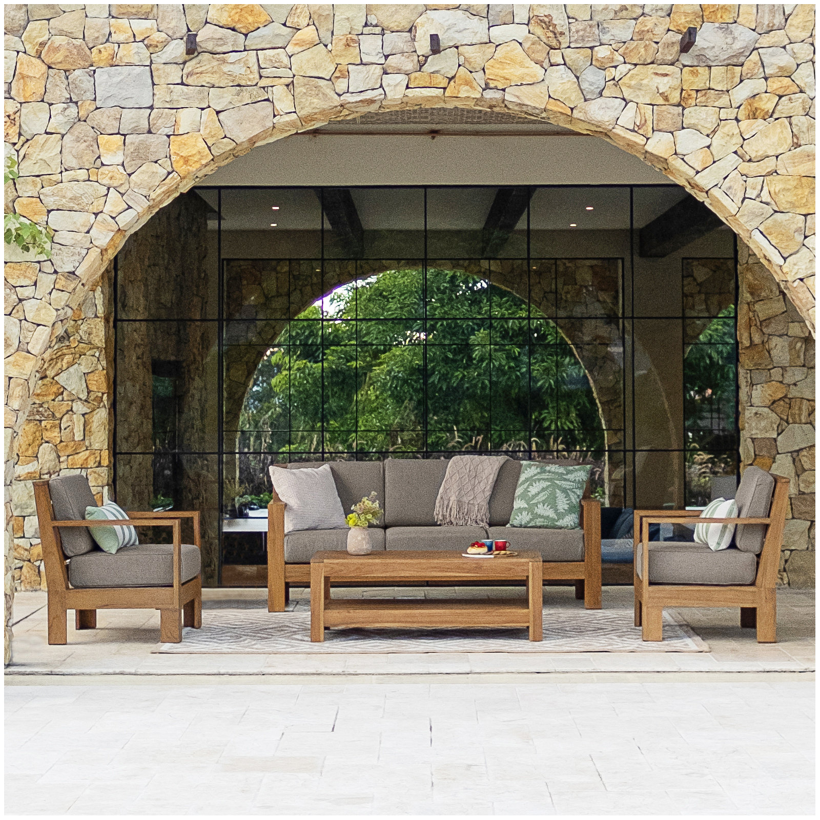 Bogota 5 - Person Teak Outdoor Conversation Set With Cushions, Brown