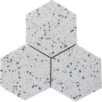 Terrazzo Blue Polished Hexagone Mosaic Tile - 3”x3”