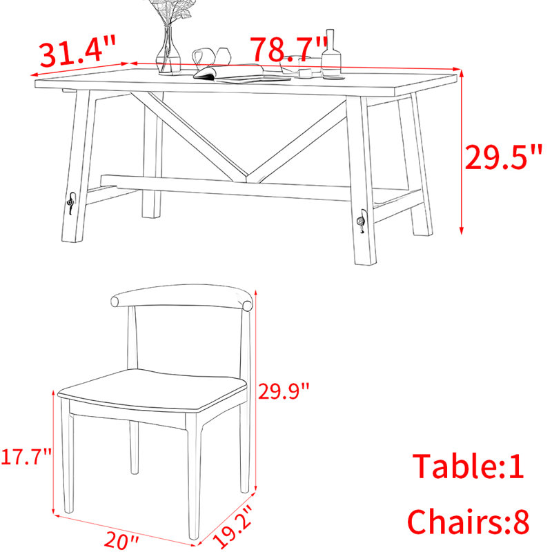 Ensemble de table de salle à manger en bois massif de style japonais