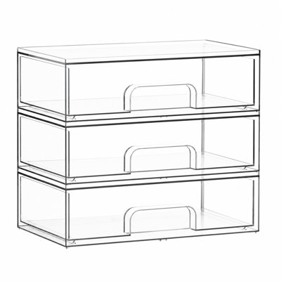 Ensemble de 3 boîtes de rangement pour biberons en acrylique, tiroir transparent empilable pour comptoir, meuble-lavabo, salle de bain, armoire et garde-manger, 3 L