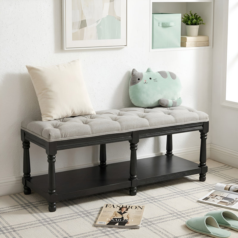 Avash Linen Blend Upholstered Storage Bench, Gray