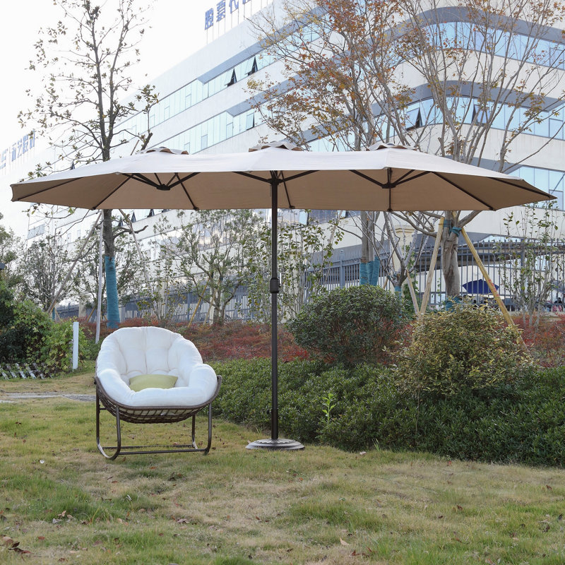 Grand parasol d'extérieur double face 14,8 pi avec manivelle (kaki) (sans base), Kaki