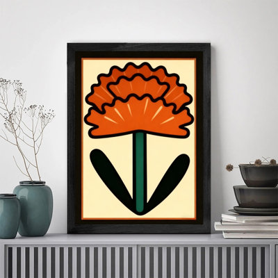 Black Framed Retro Floral Wall Art - Bold Mid-Century Modern Boho Decor Framed Prints