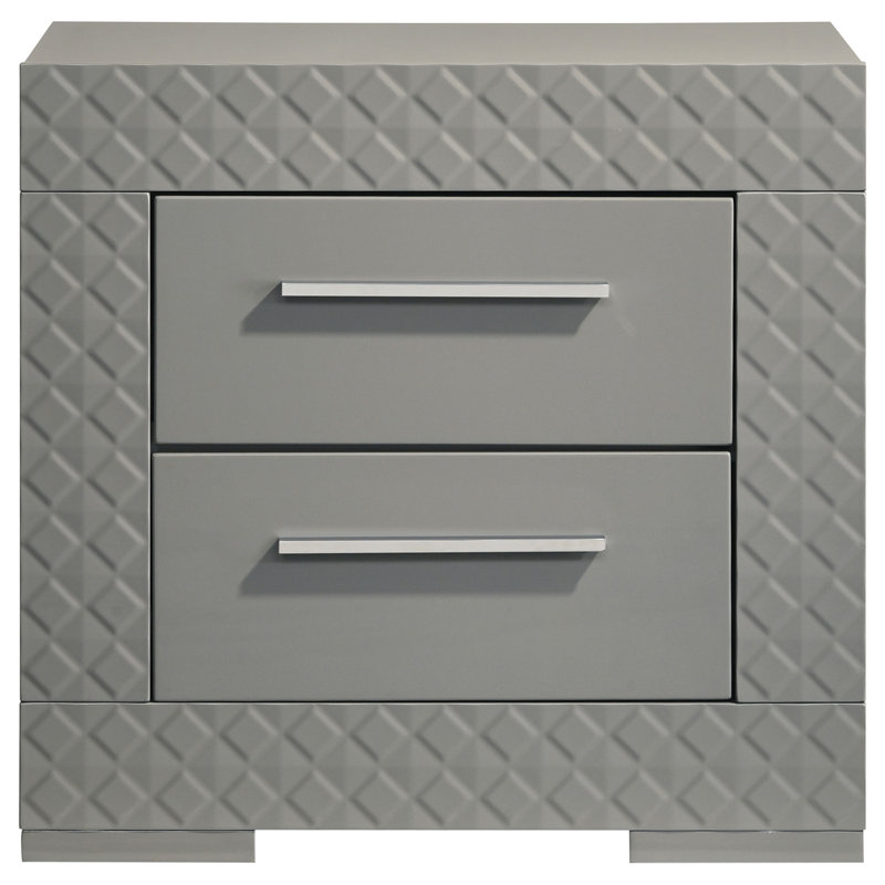 Rodrigues 2-drawer Nightstand Bedside Table White High Gloss, Gray