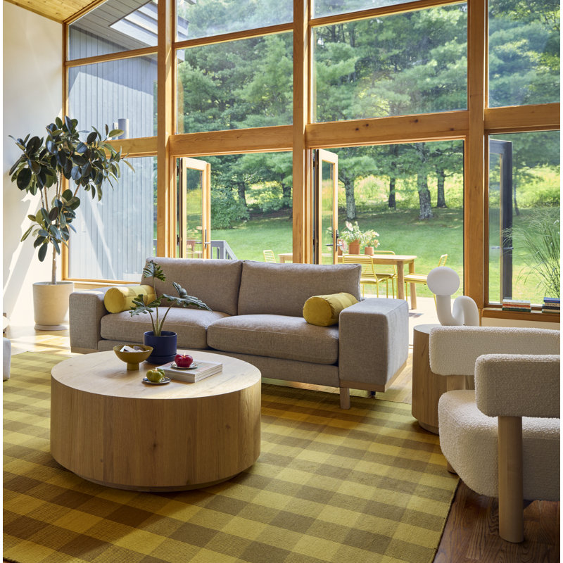 Arnette 97'' Velvet Sofa, Brent Sand Basketweave