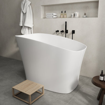 51'' Japanese Freestanding Tub Solid Surface Deep Soaking  Bathtub In White
