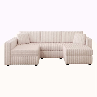 106.3" Soft U-Shaped 4-Person Sofa. Matches 30.7" Ottoman With Hydraulic Lift. Comfortable & Stylish. For Bedroom & Living Room. Light Pink.Modern Furniture. Modular Design.