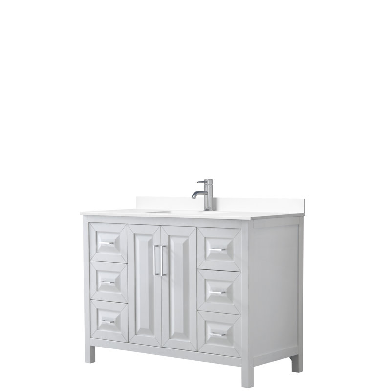 Ensemble de meuble-lavabo simple 48 po Daria, Blanc, Marbre de culture blanc, Chrome poli