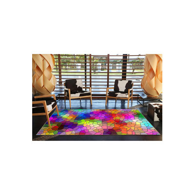Tapis multicolore à motif tissé lavable à la machine