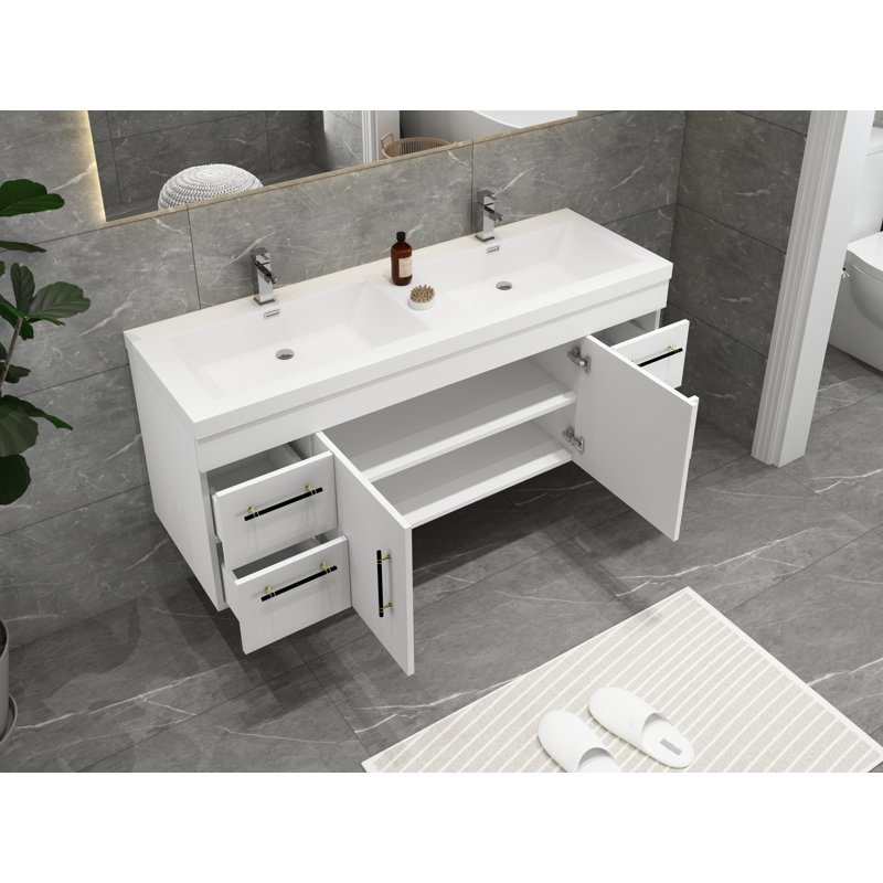 Meuble-lavabo mural double 59 po Romer, Blanc, Noir