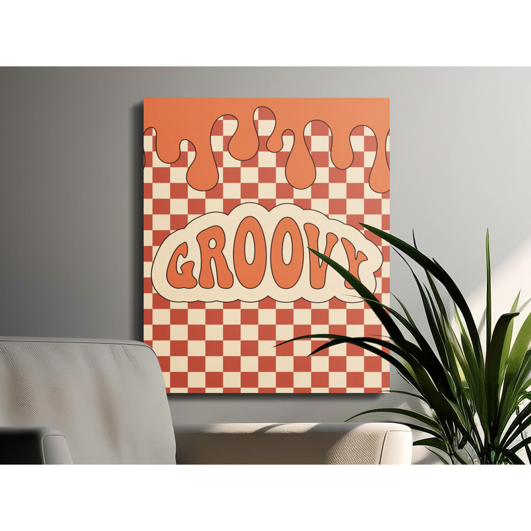 Groovy Retro Canvas Wall Art, Checkered Print, 70s Inspired Decor, Gallery Wrapped Canvas, Ready to Hang, Modern Wall Decor