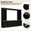 Meuble audio-vidéo rétro noir, meuble télé arqué de 106 po, rangement polyvalent avec armoires et tiroirs, structure de tiroir compatible avec panneaux de particules de 70 po