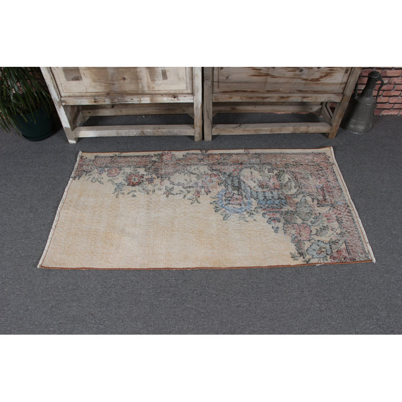 Tapis turc antique en laine Oushak beige parfait pour la décoration de hall d'entrée ou de plancher