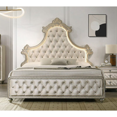 Lucienne Upholstered Scalloped Bed W/LED
