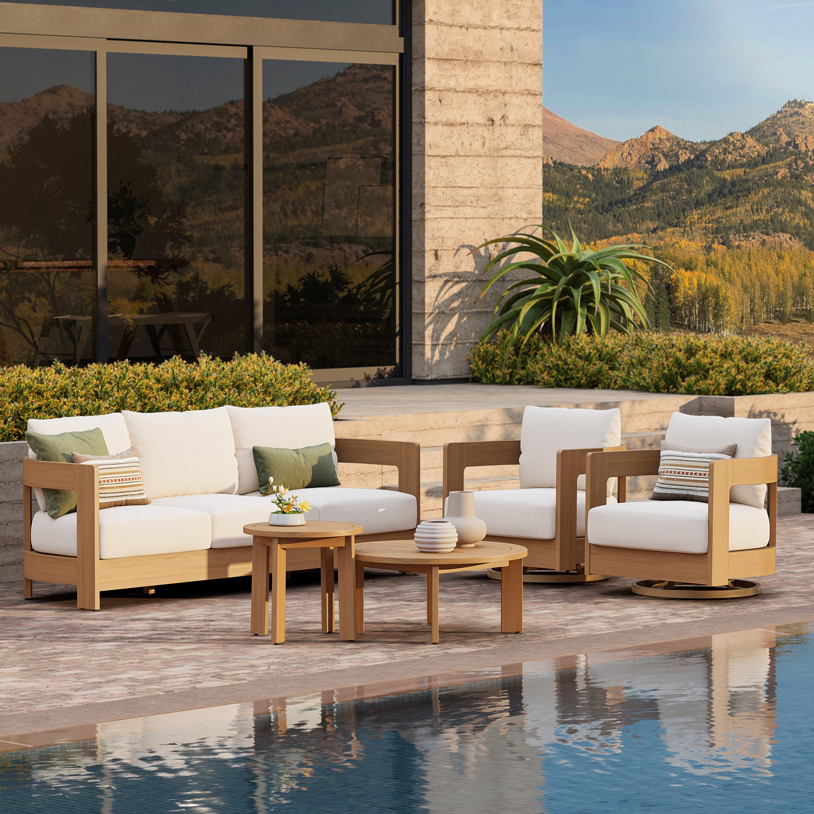 Frances 5-Person Eucalyptus Patio Seating Group, Beige
