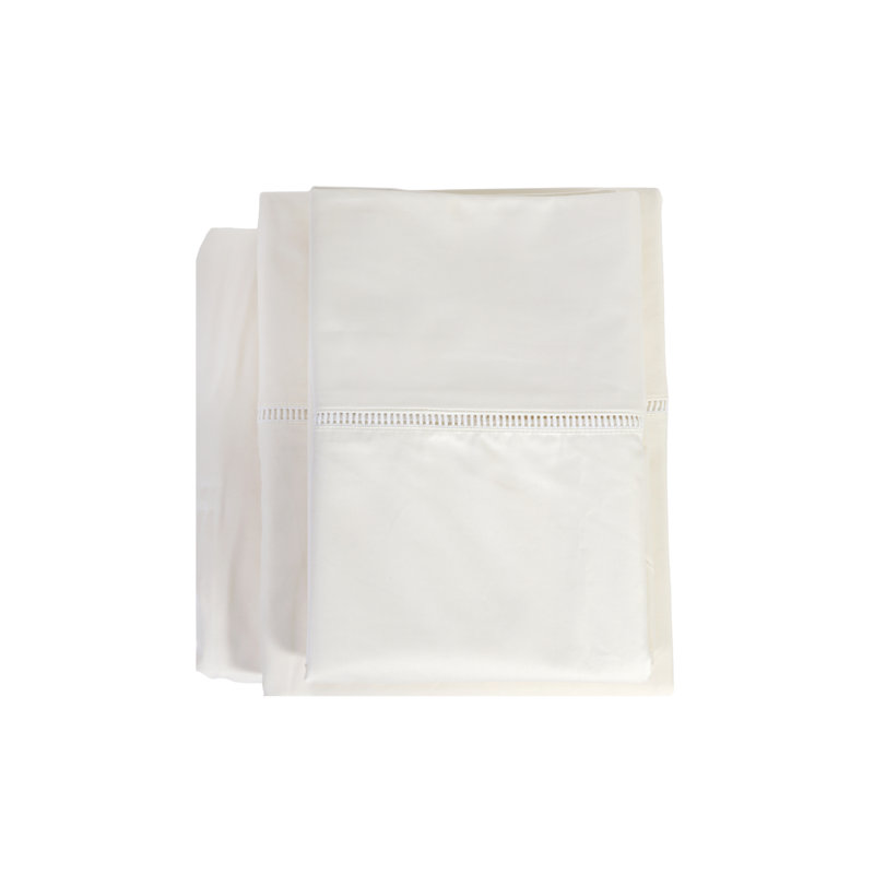 Ensemble de draps 100% satin de coton 300 fils Como, Ivoire, Ensemble de draps grand lit + 2 taies d'oreiller