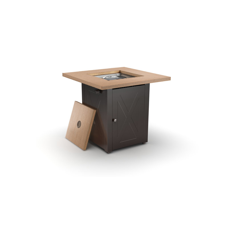 Yellow Wood Mocha X Square Propane Fire Pit Table