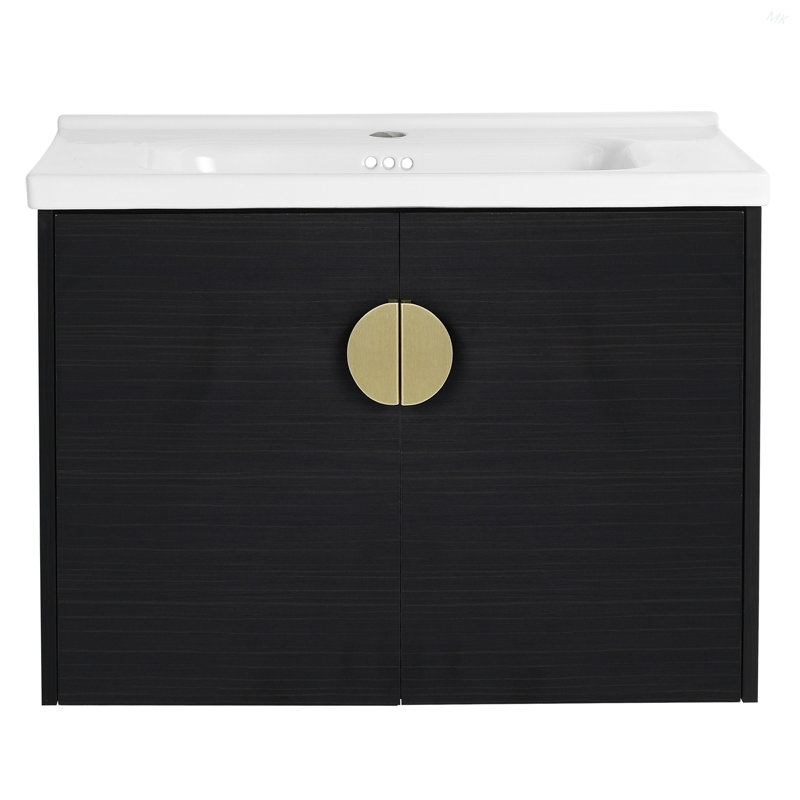 Meuble-lavabo à fermeture en douceur 28 po avec lavabo, pour petite salle de bain (emballage KD), Noir châtaignier, 28"
