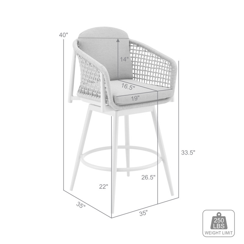 Giancola Outdoor Patio Swivel Bar or Counter Stool in Aluminum with Rope and Cushions, 26.5"
