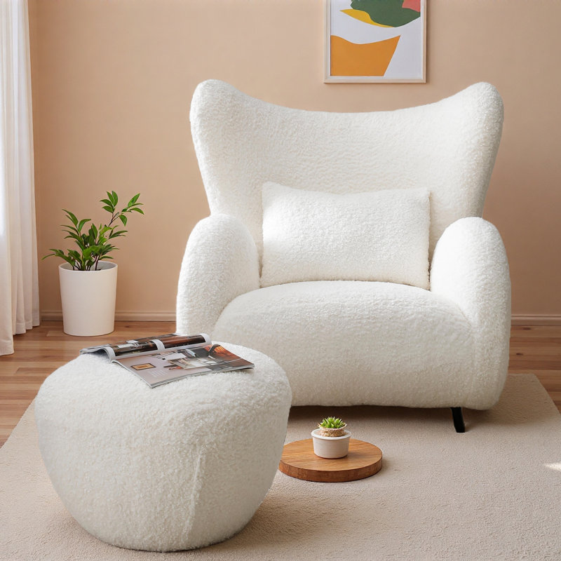 Oversized Teddy Upholstered Armchair & Ottoman Set for Living Room Bedroom, Yes