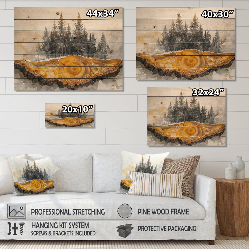 Crystal Winter Forest Landscape Slide III - Art mural bois de forêt - sur bois de pin naturel, H 10 po x l 20 po x P 0,78 po