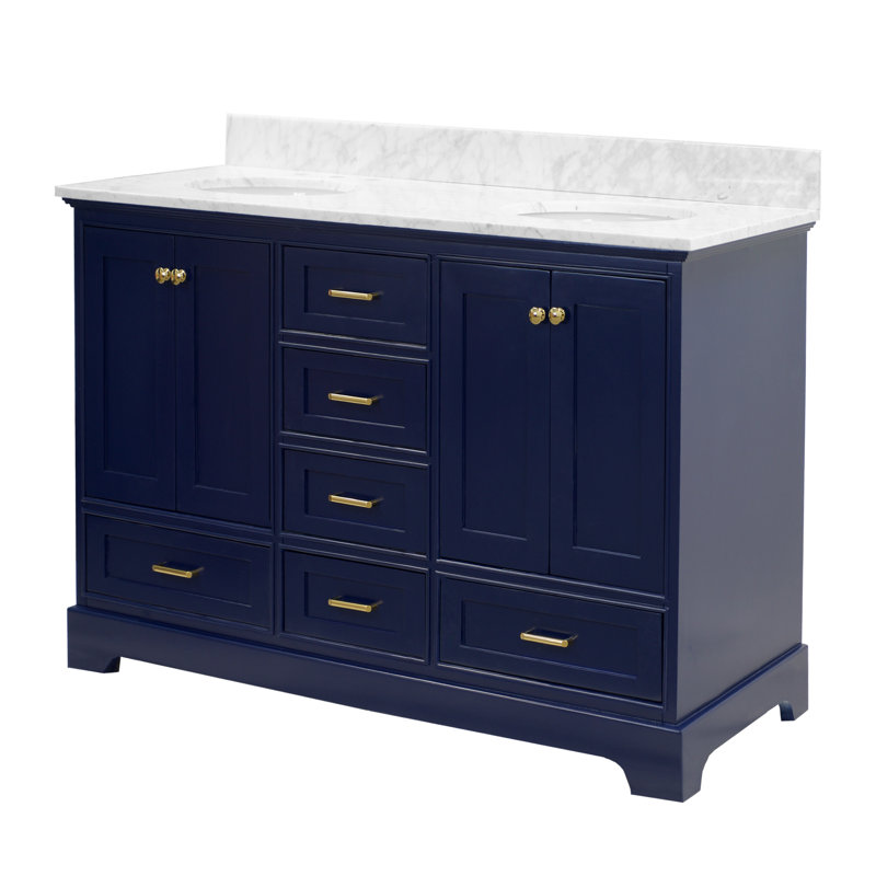 Ensemble de meuble-lavabo double 60 po Larosa, Marbre de Carrare, Bleu royal