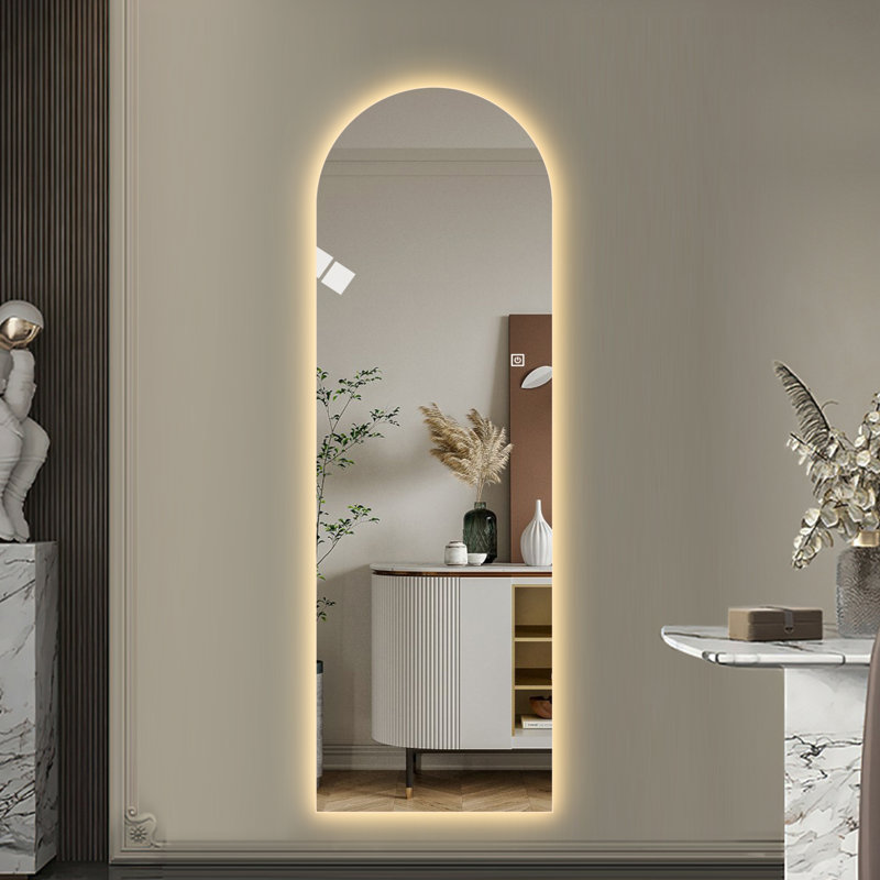 65" X 21" LED Full Length Wall Mirror, Symmetrical Arch Design, 3-Color Dimmable Lighting, Shatterproof