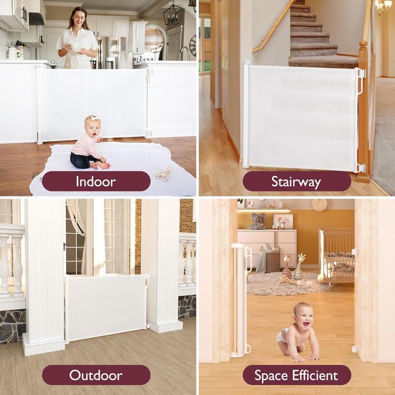 Barrière de sécurité rétractable pour bébé et animal de compagnie: Barrière en filet réglable sans perceuse pour une installation facile et sans dommages.