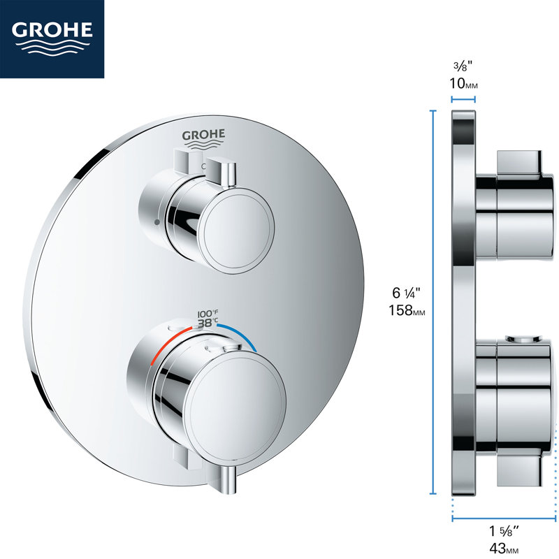GROHE Grohtherm 2-Handle Shower Thermostatic Valve Trim Kit, Chrome