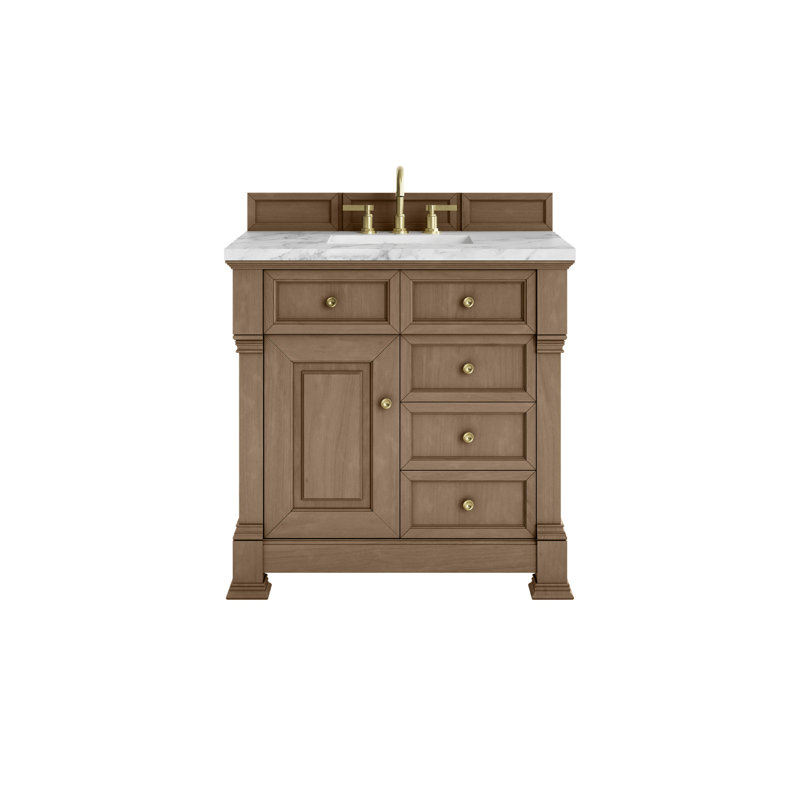 Brookfield 36'' W Single Vanity, Pecan, Carrara White, Widespread