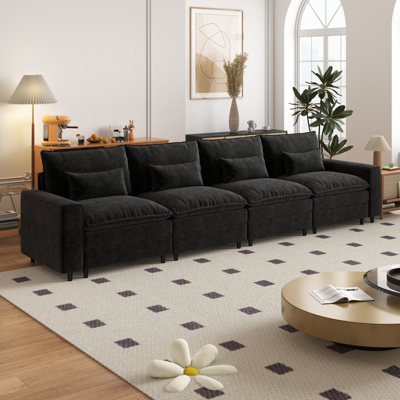 Canapé modulaire moderne en chenille, H 39,37 po x l 158,27 po x P 35,83 po, 4, Noir