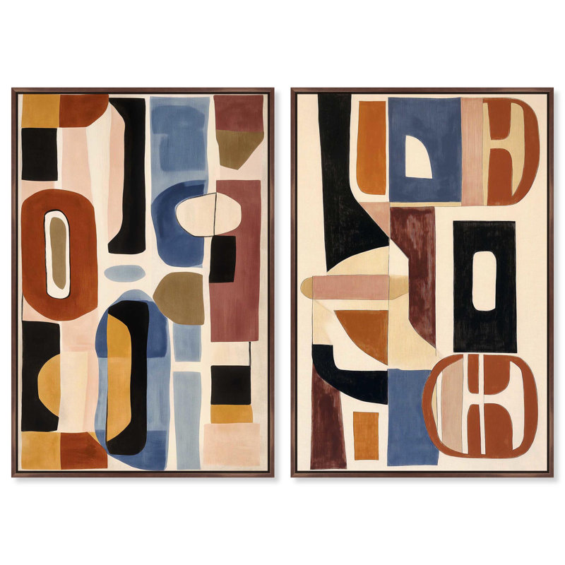 Oliver Gal Rhythmic Colorscape Set Abstract - Heavy Gel Top Coat Framed Canvas Art, Brown, 37" H x 25" W