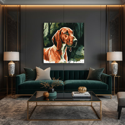 «Dogs Redbone Coonhound Green», art mural sur toile