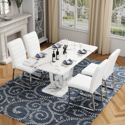 Dining Table set with PU Leather Upholstered Chairs