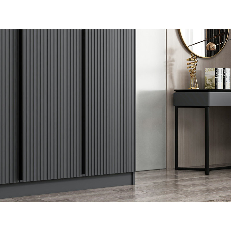 Modern Wardrobe in Anthracite Color, 53.1 x 82.7 x 20.5 inches | 100% Melamine Coated Particle Board, Thickness: 0.7 inches | Stylish Geometric Design, Perfect for Contemporary Bedrooms & Storage Solutions