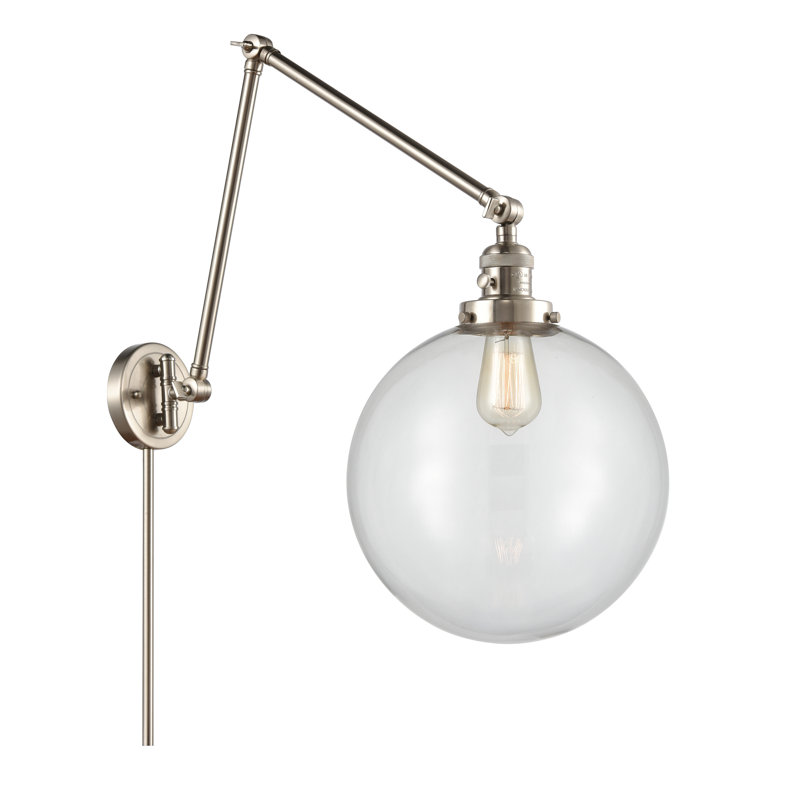 Maxwell Swing Arm Sconce, Brushed Satin Nickel, Clear, 34" H x 12" W x 34" D