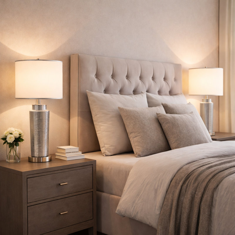 25 '' Modern Ceramic Table Lamp with USB Ports, Silver