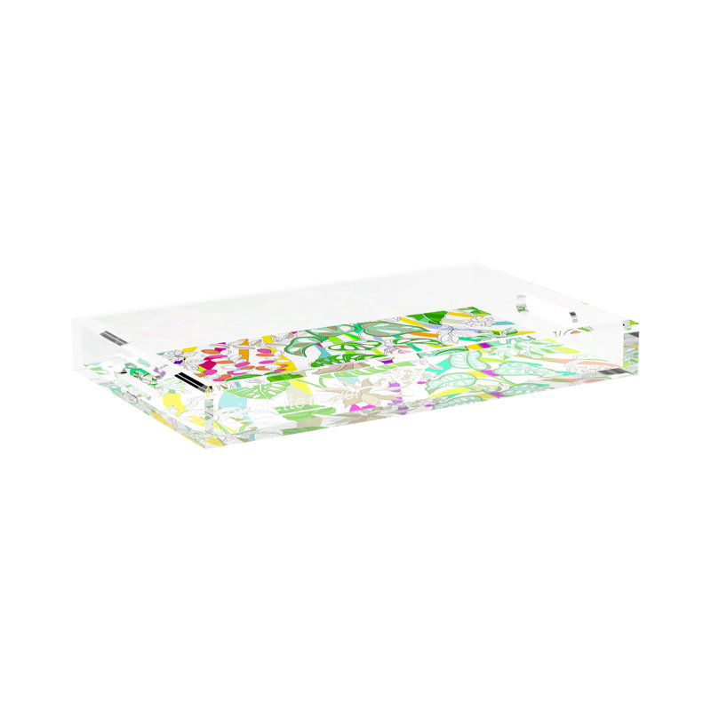 Sabi Jungle Natural Acrylic Rectangle Decorative Tray, 17"W x 10.5"D x 2"H