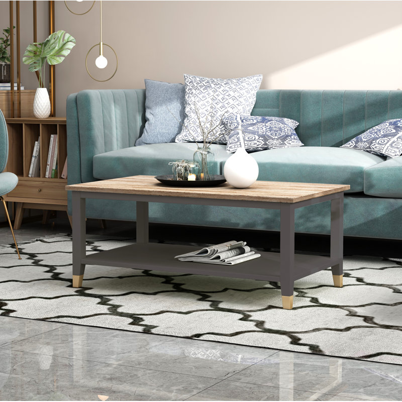 Athina Frame Coffee Table with Storage, Natural, Grey