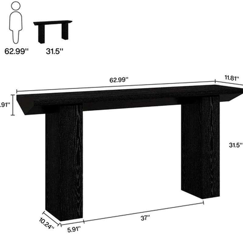 Table moderne triangulaire de 63 po pour le couloir - Construction, présentoir à surface élargie, base de salon de 64,75 po de profondeur, 31,06 po de hauteur, articles décoratifs