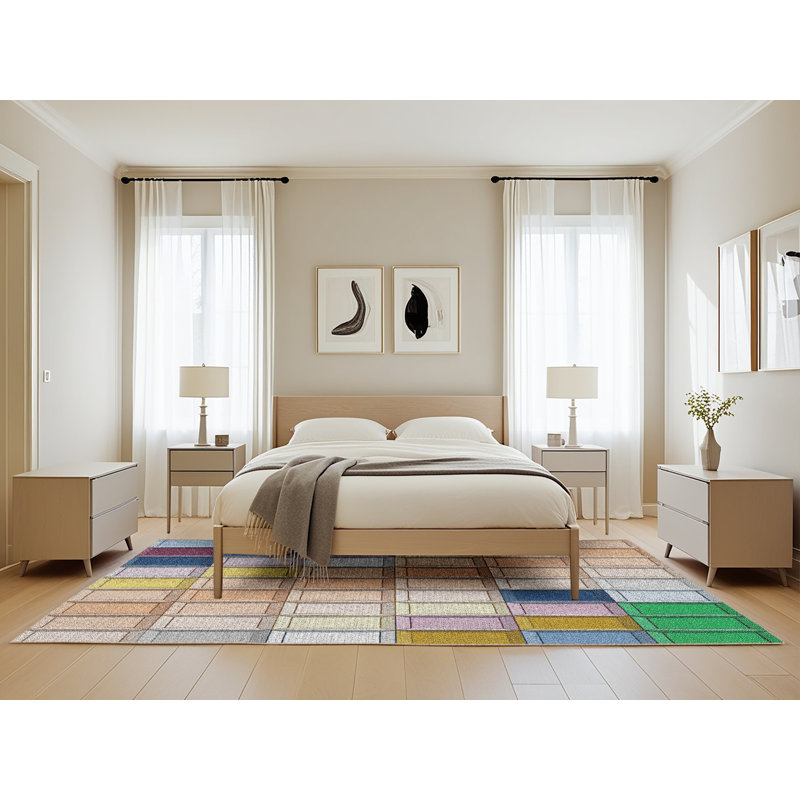 Tapis jaune / vert Power Loom, Rectangle 5 pi x 8 pi