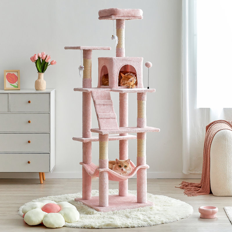 63.8-Inch Pink Multi-Level Sisal Cat Tree Tower