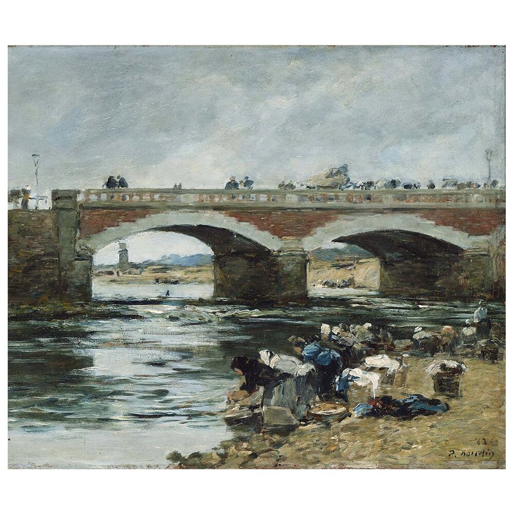 Gerahmtes Leinwandbild Lavandières Près D'un Pont von Eugène Boudin