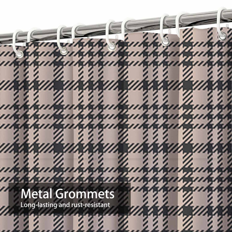 Rideau de douche à carreaux gris tartan beige à carreaux avec 12 crochets, L 72 po x l 78 po